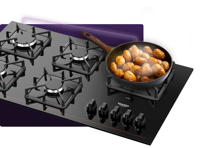 Cooktop a Gás 5 Bocas Preto com Mesa de Vidro e Tripla Chama Dako Diplomata Bivolt
