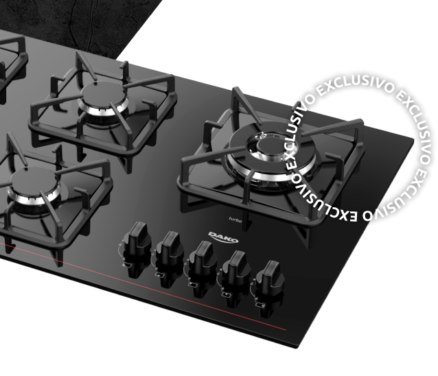 Cooktop a Gás 5 Bocas Preto com Mesa de Vidro e Tripla Chama Dako Diplomata Bivolt
