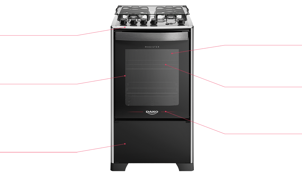 Fogão 4 Bocas Preto com Mesa Inox Dako Magister Bivolt
