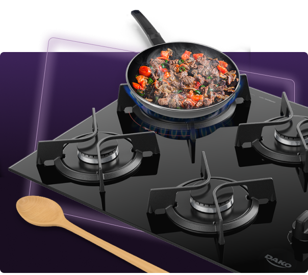 Cooktop 4 Bocas Preto com Mesa de Vidro e Tripla Chama Dako Supreme Bivolt