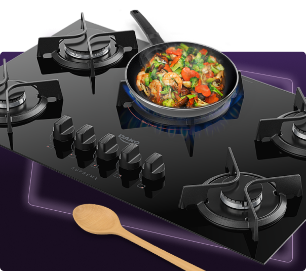 Cooktop 5 Bocas Preto com Mesa de Vidro e Tripla Chama Dako Supreme Bivolt