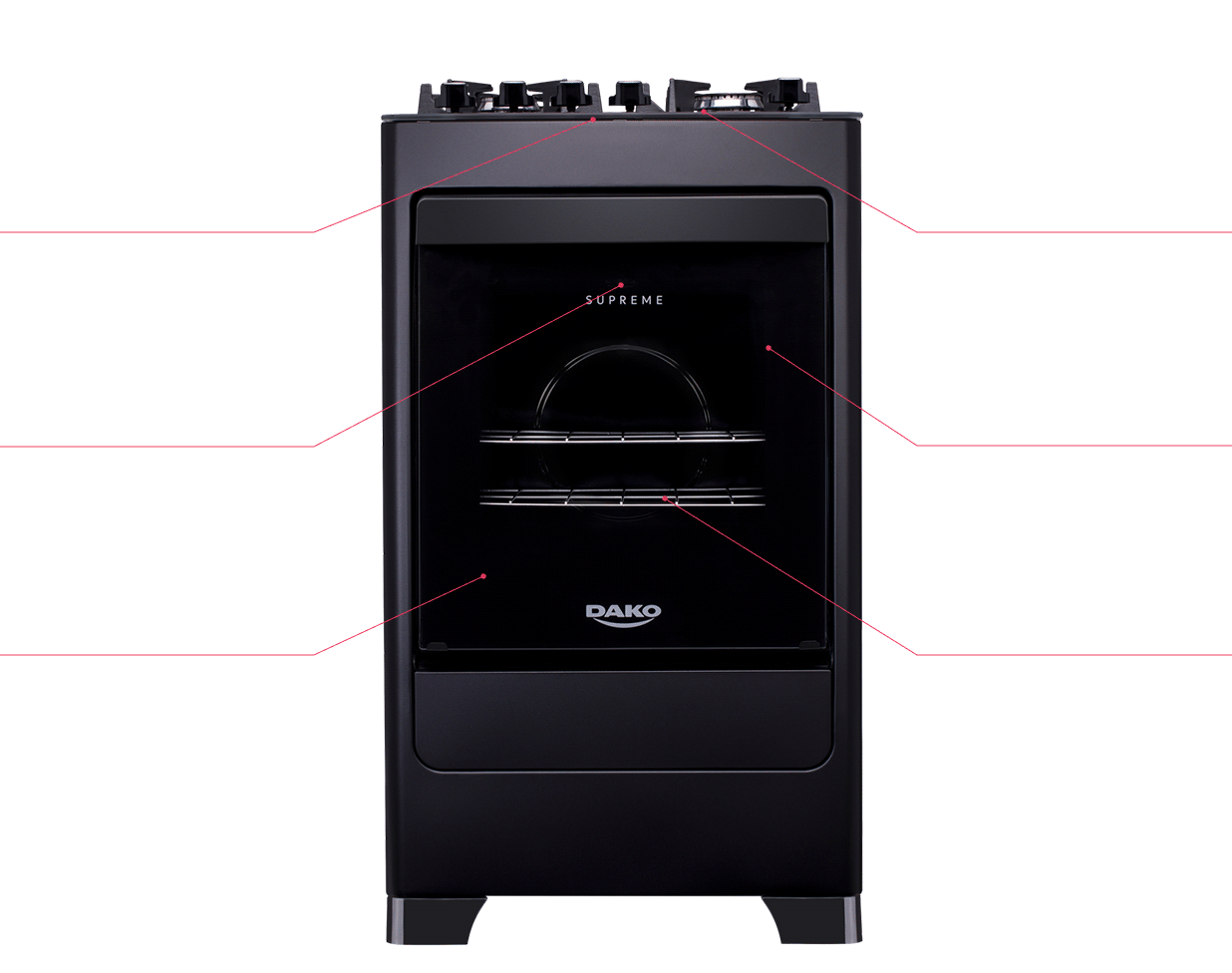 Fogão 4 Bocas Preto com Mesa de Vidro Dako Supreme Glass Bivolt
