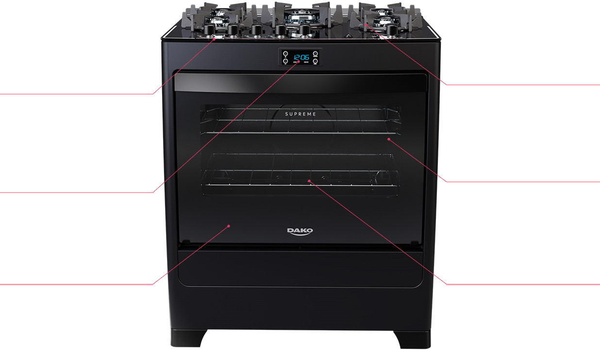 Fogão 5 Bocas Preto com Mesa de Vidro e Timer Digital Dako Supreme Black Glass Bivolt
