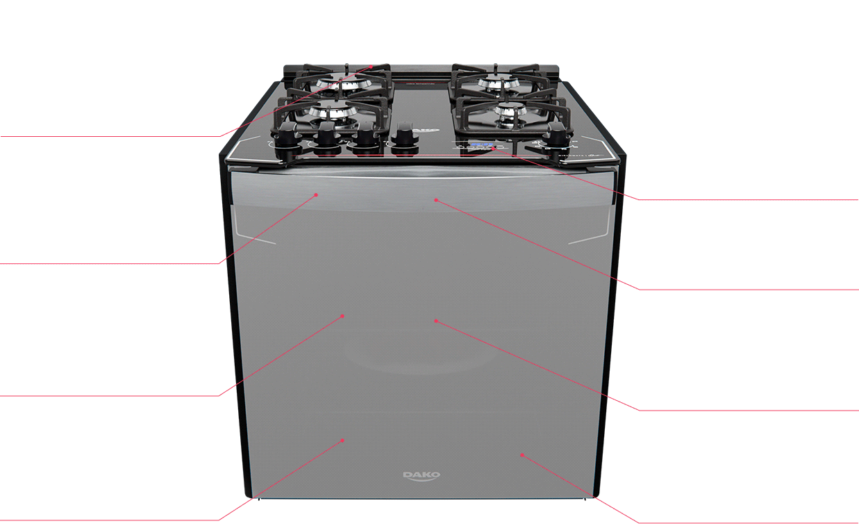 Fogão de Embutir 4 Bocas Preto com Frente Espelhada e Timer Digital Dako Diplomata Grill Style Bivolt