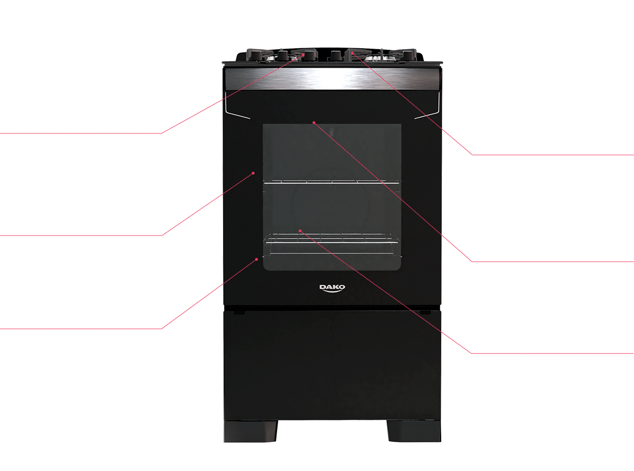 Fogão 4 Bocas Preto com Frente em Vidro Preto e Timer Digital Dako Diplomata Grill Bivolt 