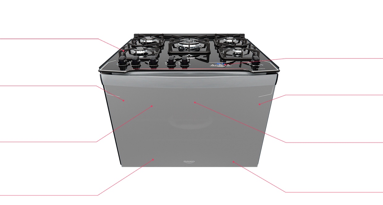 Fogão de Embutir 5 Bocas Preto com Frente Espelhada e Timer Digital Dako Diplomata Grill Style Bivolt