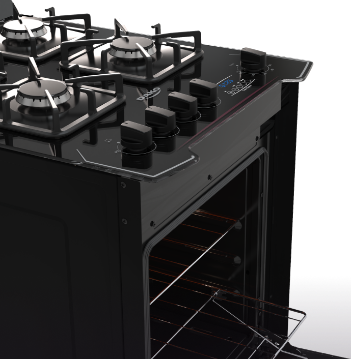 Fogão 4 Bocas Preto com Frente em Vidro Preto e Timer Digital Dako Diplomata Grill Bivolt 