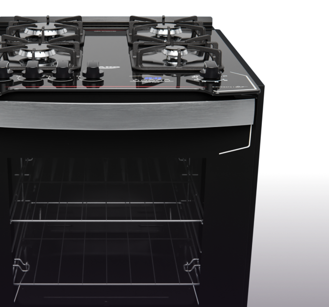 Fogão de Embutir 4 Bocas Preto com Mesa de Vidro e Timer Digital Dako Diplomata Grill Bivolt
