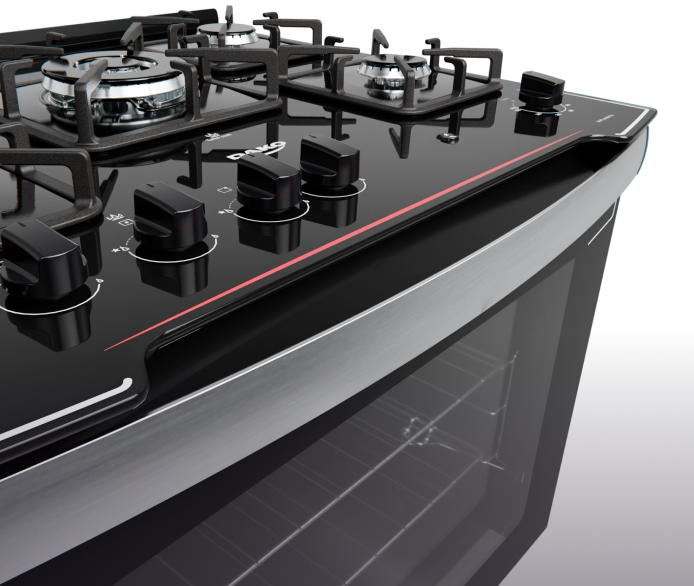 Fogão de Embutir 5 Bocas Preto com Mesa de Vidro Dako Diplomata Bivolt
