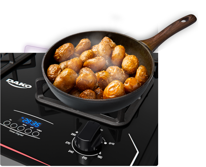 Fogão de Embutir 4 Bocas Preto com Mesa de Vidro e Timer Digital Dako Diplomata Grill Bivolt