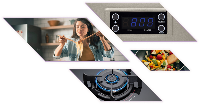 Fogão 4 Bocas Titanium com Mesa de Vidro e Timer Digital Dako Supreme Timer Glass Bivolt
