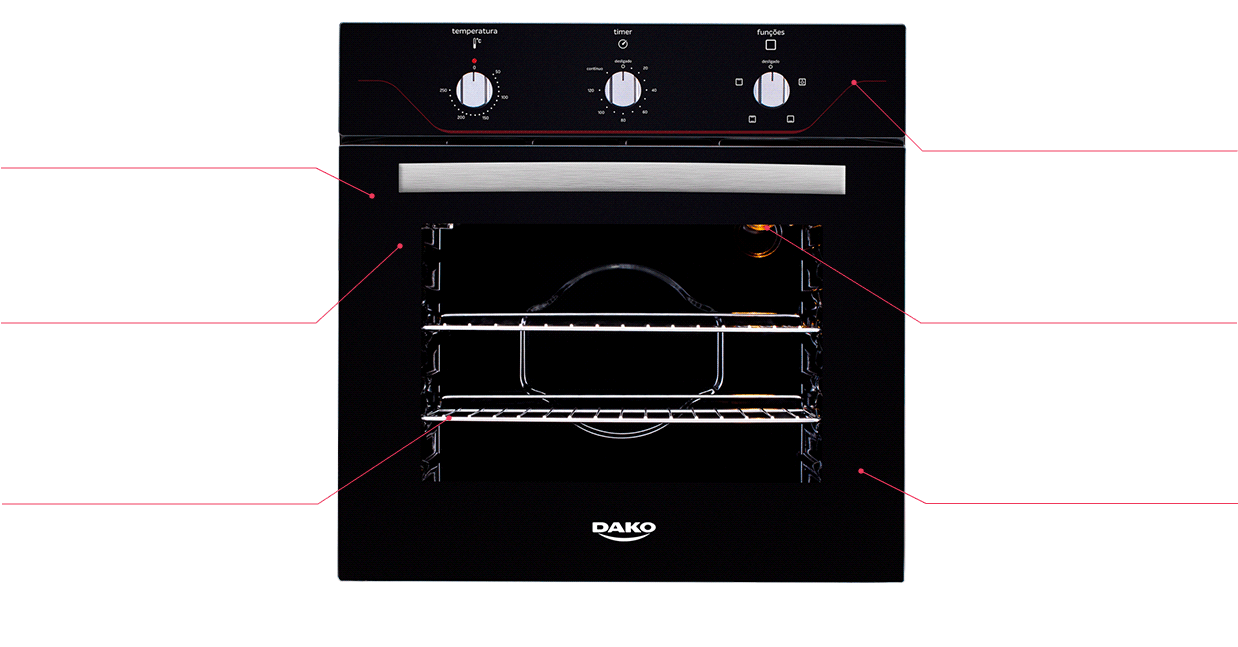Forno de Embutir Elétrico Preto 60 Litros com Grill e Timer Dako Diplomata 220V
